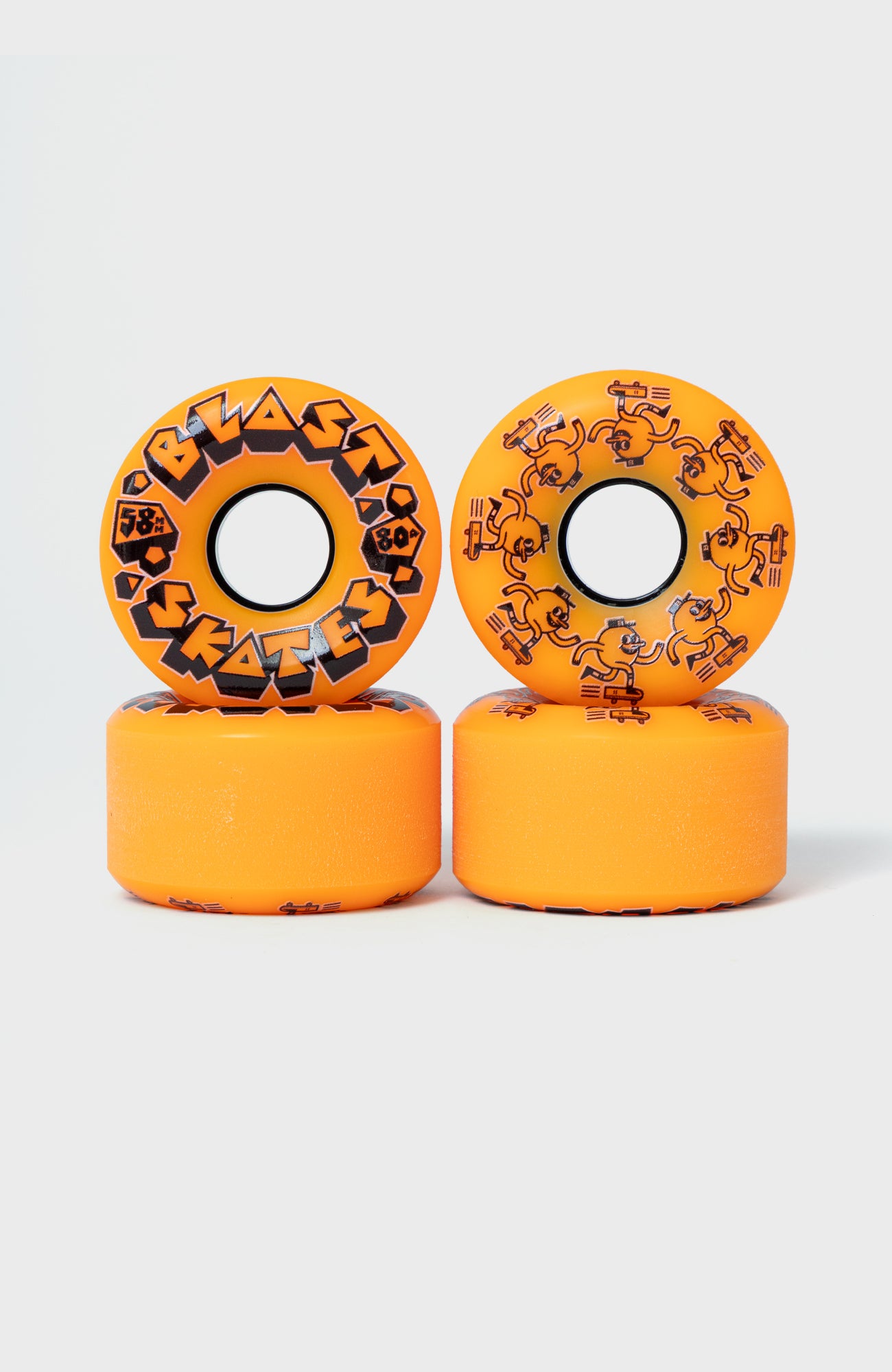 BLAST SKATES RUBBLE RIDERS with free risers 58mm 80A soft / 1/4" orange risers