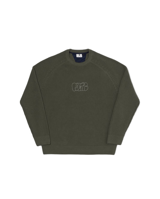 Bubble Embroidery Knitted Crewneck - Olive