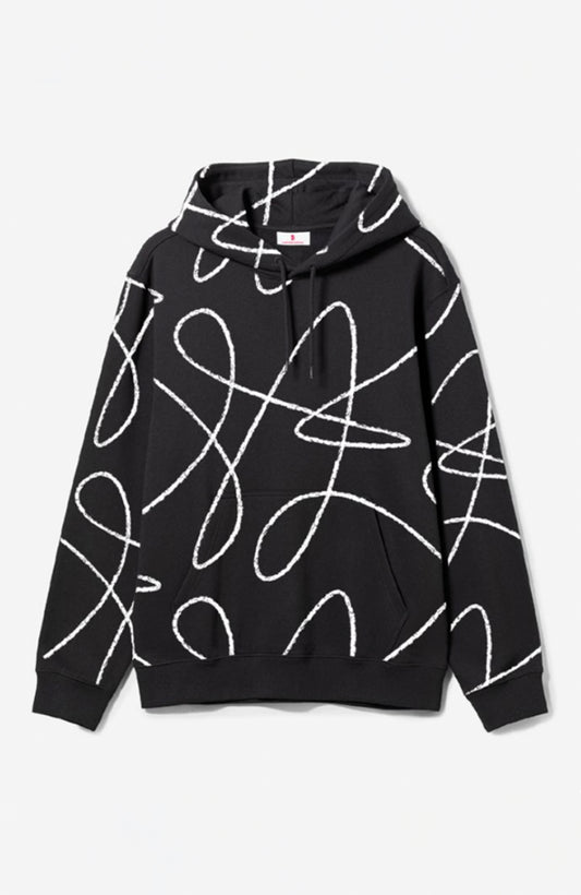 Doodle pattern Hoodie - Black