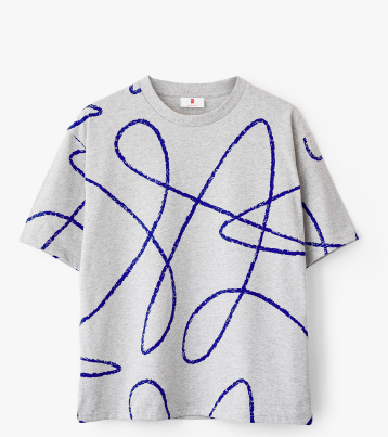 Doodle Pattern T-Shirt - Heather grey