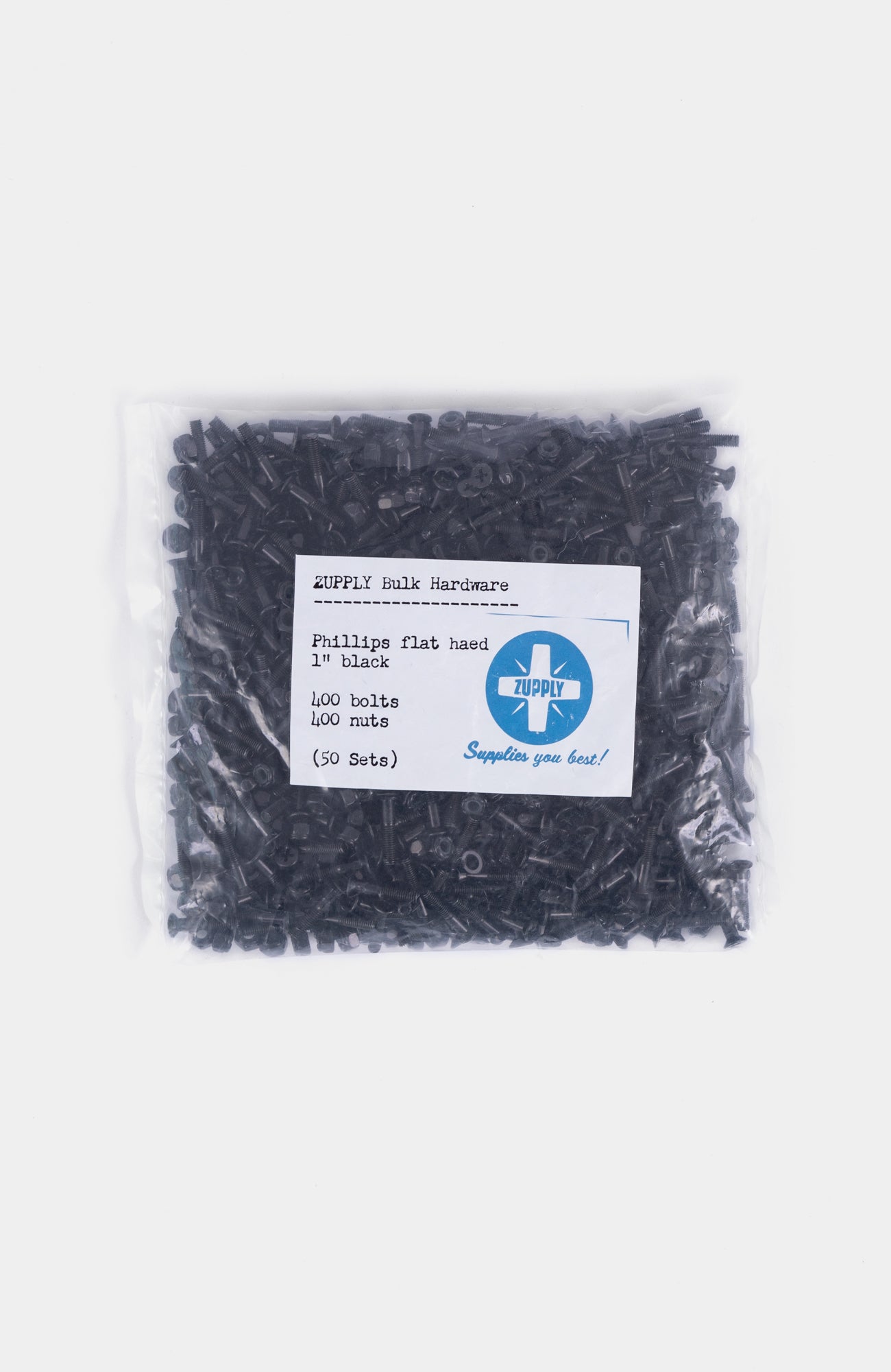 Bulk Hardware 1", Phillips (all black), 50 sets (400 pcs.) - 1"